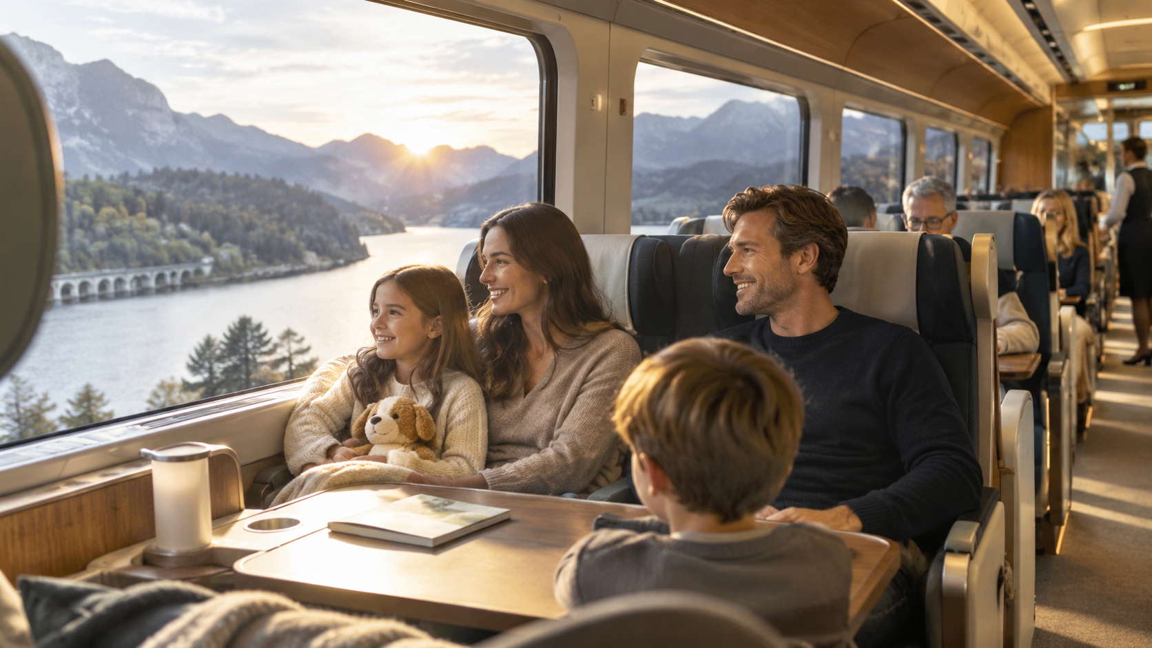 Family enjoying a train journey
